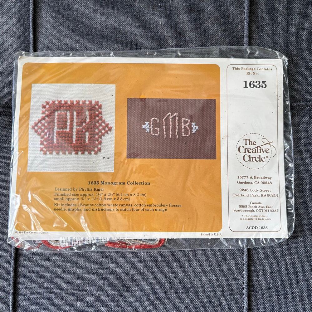 Monogram Collection Vintage Stamped Embroidery Kit by The Creative Circle - 1984